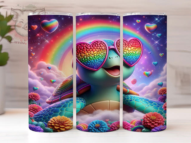 Cute Valentine Turtle Tumbler, Cute Animal Love Pattern, Romantic Wildlife Design, 20Oz Sublimation Wrap, Adorable Turtle Art, Heart Motif Texture, Tumbler Sublimation Sublimation Lara' s Designs 