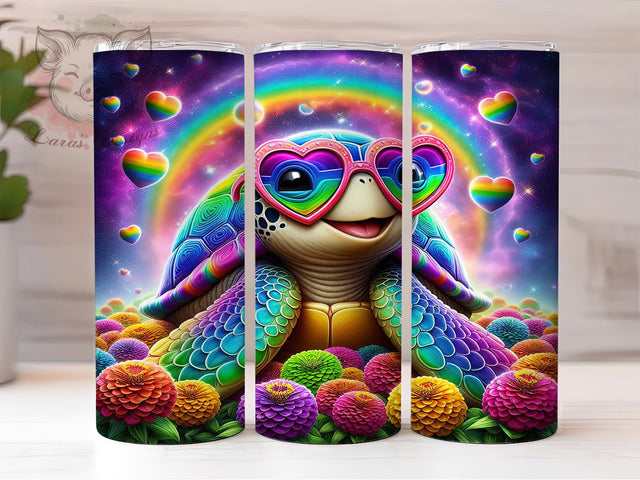 Cute Valentine Turtle Tumbler, Cute Animal Love Pattern, Romantic Wildlife Design, 20Oz Sublimation Wrap, Adorable Turtle Art, Heart Motif Texture, Tumbler Sublimation Sublimation Lara' s Designs 