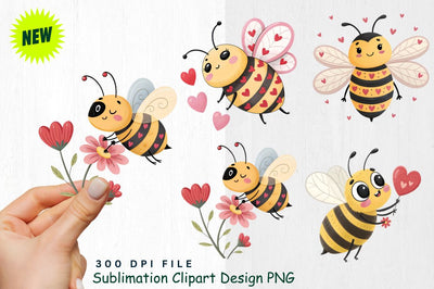 Cute Valentine's Day Bee Clipart PNG Sublimation Regulrcrative 
