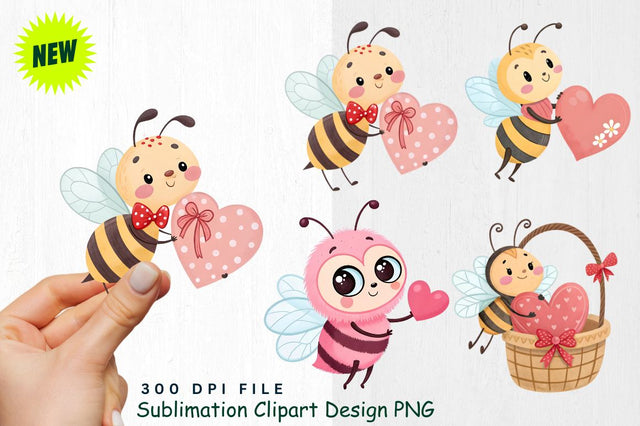 Cute Valentine's Day Bee Clipart PNG Sublimation Regulrcrative 