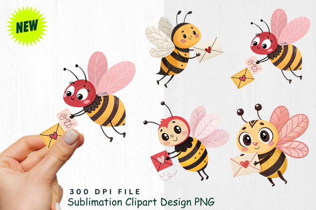Cute Valentine's Day Bee Clipart PNG Sublimation Regulrcrative 