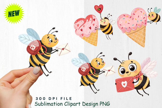 Cute Valentine's Day Bee Clipart PNG Sublimation Regulrcrative 