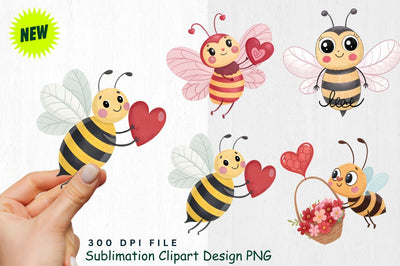 Cute Valentine's Day Bee Clipart PNG Sublimation Regulrcrative 