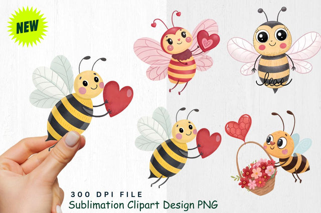 Cute Valentine's Day Bee Clipart PNG Sublimation Regulrcrative 