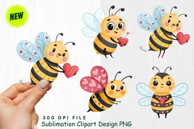 Cute Valentine's Day Bee Clipart PNG Sublimation Regulrcrative 