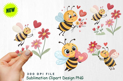 Cute Valentine's Day Bee Clipart PNG Sublimation Regulrcrative 