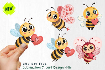 Cute Valentine's Day Bee Clipart PNG Sublimation Regulrcrative 