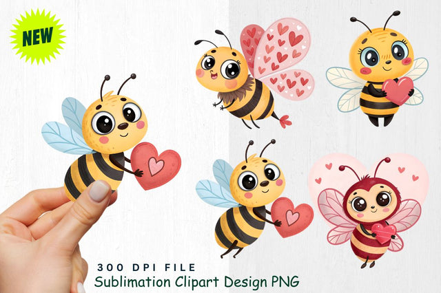 Cute Valentine's Day Bee Clipart PNG Sublimation Regulrcrative 