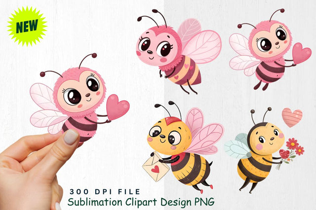 Cute Valentine's Day Bee Clipart PNG Sublimation Regulrcrative 