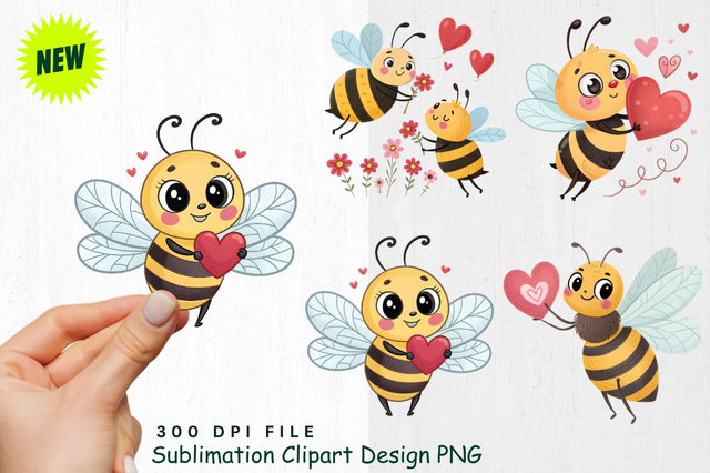 Cute Valentine's Day Bee Clipart PNG Sublimation Regulrcrative 