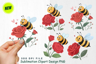Cute Valentine's Day Bee Clipart PNG Sublimation Regulrcrative 