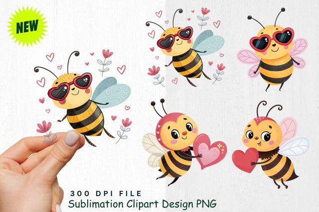 Cute Valentine's Day Bee Clipart PNG Sublimation Regulrcrative 