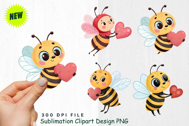 Cute Valentine's Day Bee Clipart PNG Sublimation Regulrcrative 