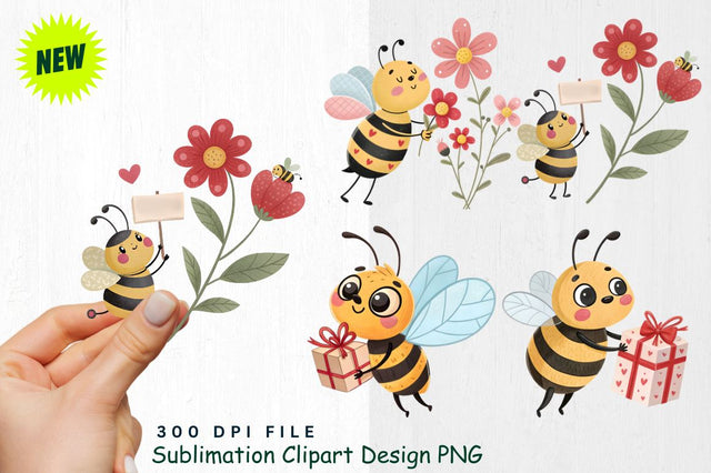 Cute Valentine's Day Bee Clipart PNG Sublimation Regulrcrative 