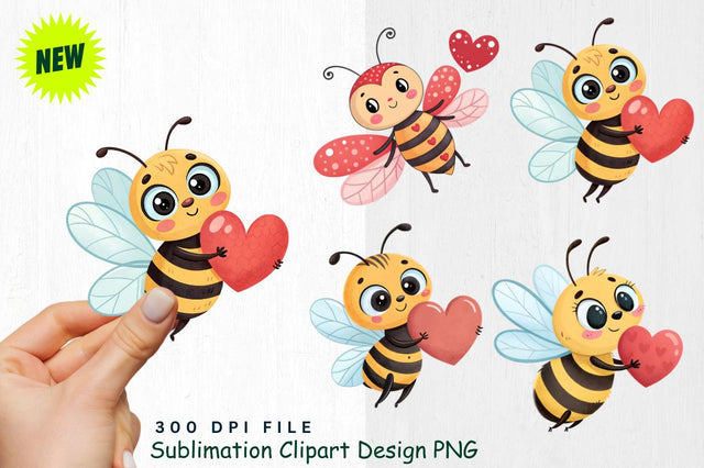 Cute Valentine's Day Bee Clipart PNG Sublimation Regulrcrative 