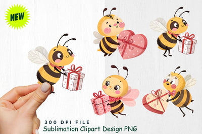 Cute Valentine's Day Bee Clipart PNG Sublimation Regulrcrative 