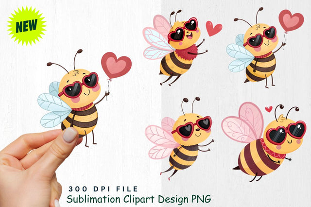 Cute Valentine's Day Bee Clipart PNG Sublimation Regulrcrative 