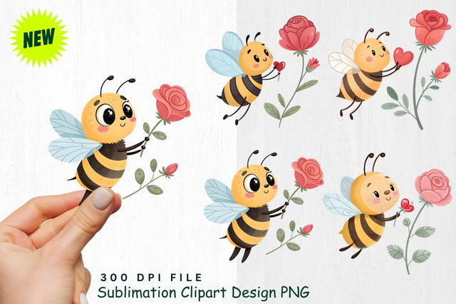 Cute Valentine's Day Bee Clipart PNG Sublimation Regulrcrative 