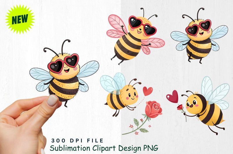 Cute Valentine's Day Bee Clipart PNG Sublimation Regulrcrative 