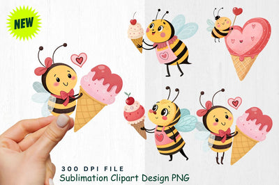 Cute Valentine's Day Bee Clipart PNG Sublimation Regulrcrative 