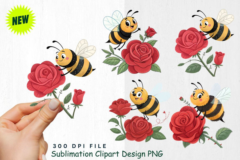 Cute Valentine's Day Bee Clipart PNG Sublimation Regulrcrative 