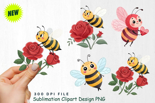 Cute Valentine's Day Bee Clipart PNG Sublimation Regulrcrative 