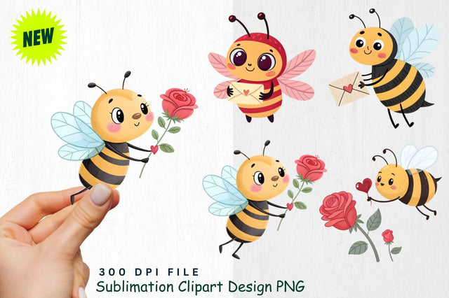 Cute Valentine's Day Bee Clipart PNG Sublimation Regulrcrative 