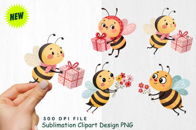 Cute Valentine's Day Bee Clipart PNG Sublimation Regulrcrative 
