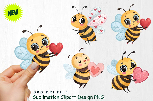 Cute Valentine's Day Bee Clipart PNG Sublimation Regulrcrative 