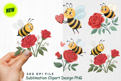 Cute Valentine's Day Bee Clipart PNG Sublimation Regulrcrative 