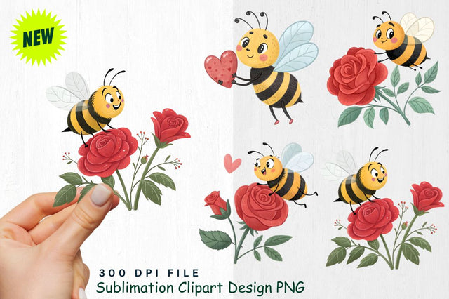 Cute Valentine's Day Bee Clipart PNG Sublimation Regulrcrative 