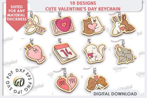 Cute Valentine's Day Keychains Laser Cut Bundle. Love SVG SVG Evgenyia Guschina 