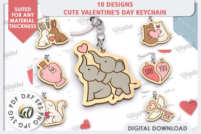Cute Valentine's Day Keychains Laser Cut Bundle. Love SVG SVG Evgenyia Guschina 