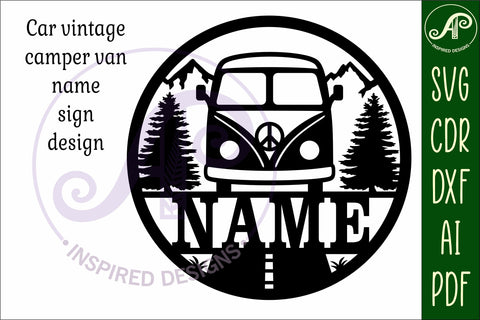 cute vintage camper van themed name sign svg laser SVG APInspireddesigns 