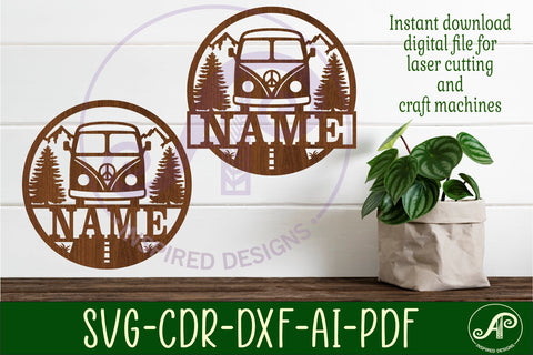 cute vintage camper van themed name sign svg laser SVG APInspireddesigns 