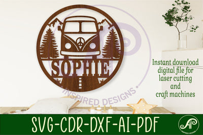cute vintage camper van themed name sign svg laser SVG APInspireddesigns 