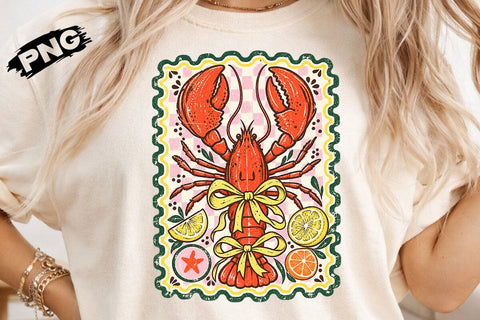 Cute Vintage Coquette Lobster PNG Design SVG DesignDestine 