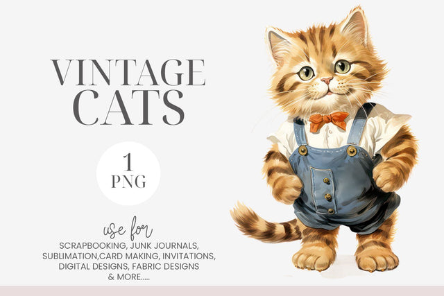 Cute Vintage Kitten with Red Bow Clipart PNG Sublimation BijouBay 
