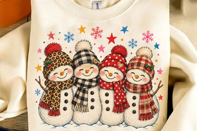 Cute Vintage Snowman Squad PNG Sublimation SVGista 