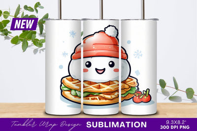 Cute waffle character wearing santa hat tumbler png Sublimation Regulrcrative 