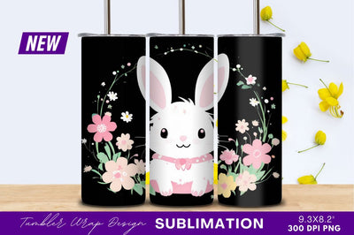 Cute watercolor bunny with flowers tumbler png Sublimation Regulrcrative 