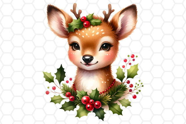 Cute Watercolor Christmas Deer Clipart, Sublimation PNG Sublimation DreanArtDesign 