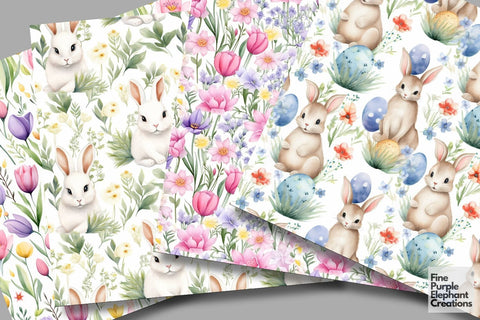 Cute Watercolor Easter Textures Digital Paper | Spring Pastel Eggs Digital Pattern Fine Purple Elephant Creations 