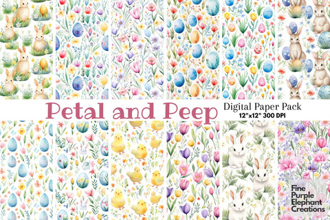 Cute Watercolor Easter Textures Digital Paper | Spring Pastel Eggs Digital Pattern Fine Purple Elephant Creations 