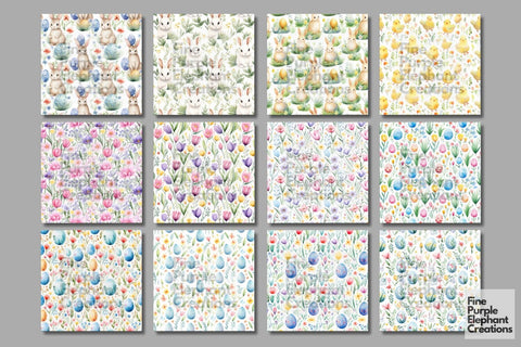 Cute Watercolor Easter Textures Digital Paper | Spring Pastel Eggs Digital Pattern Fine Purple Elephant Creations 