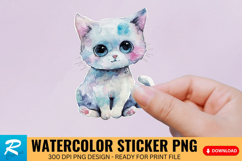 Cute Watercolor Kitten Sticker Sublimation Regulrcrative 