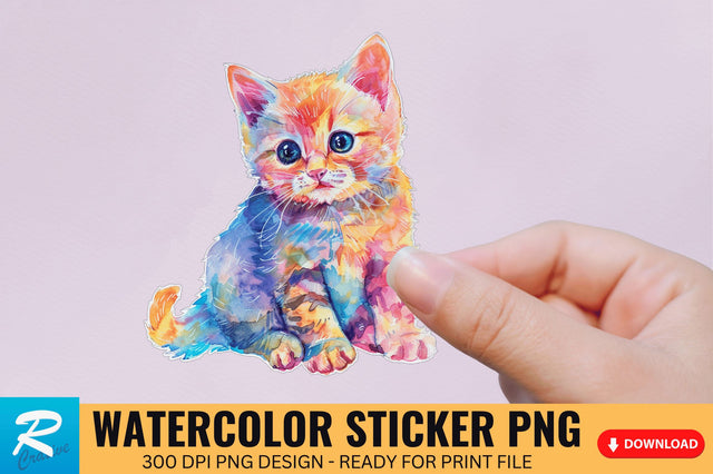 Cute Watercolor Kitten Sticker Sublimation Regulrcrative 