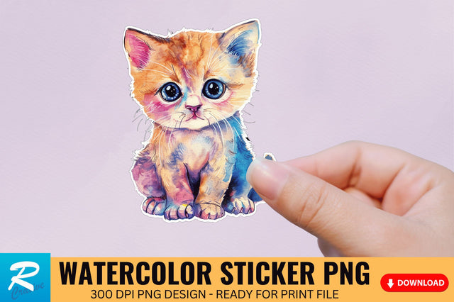 Cute Watercolor Kitten Sticker Sublimation Regulrcrative 