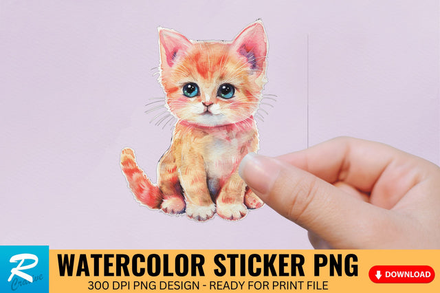Cute Watercolor Kitten Sticker Sublimation Regulrcrative 