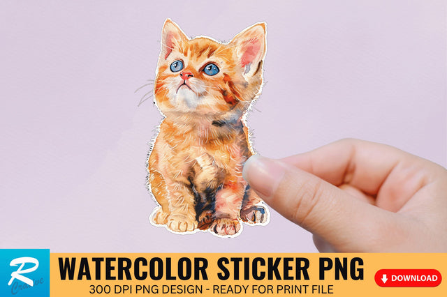 Cute Watercolor Kitten Sticker Sublimation Regulrcrative 